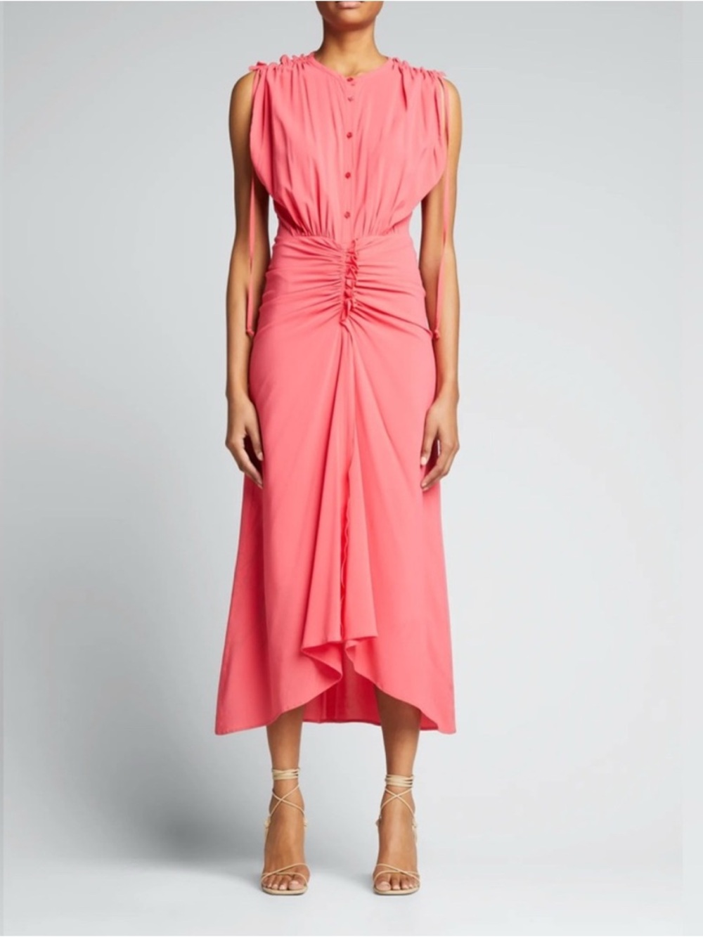 IRO Nima Sleeveless Ruched Hot Coral Dress